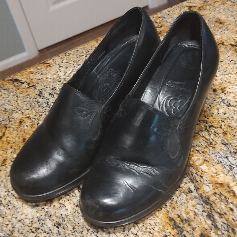 Dansko Beth Women's Black Leather Pump Heels Clogs Shoes Slip On Size 10